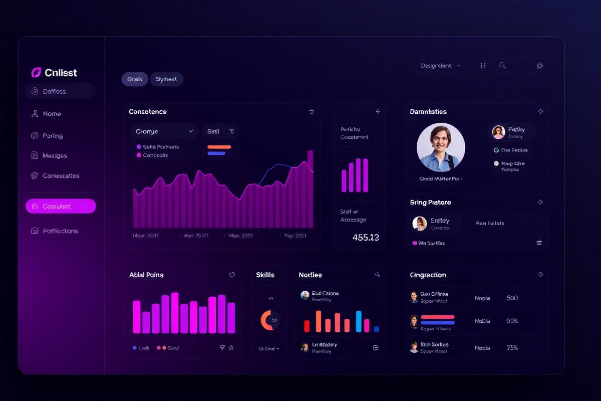 Dashboard med konsultprofiler och datavisualisering